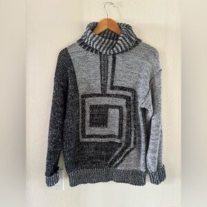 Black and Gray Geometric Turtleneck Sweater